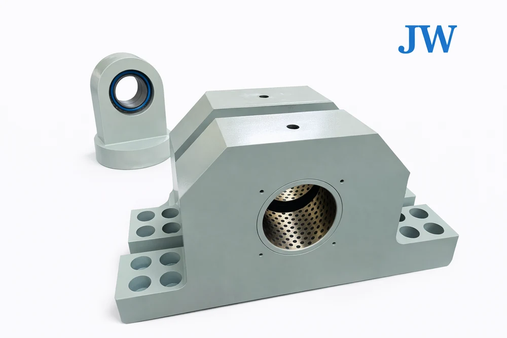 Mounting and connection components with bearing openings and bolt holes