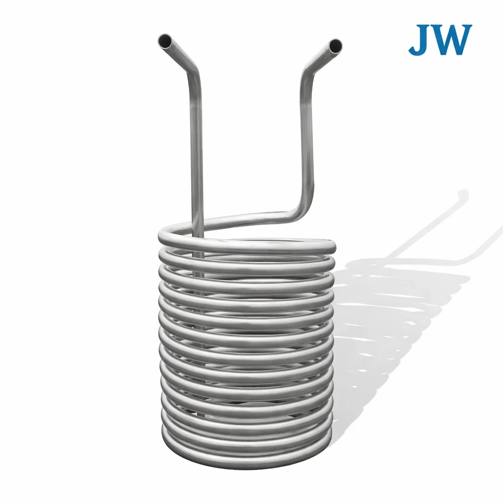 Helical tube coil with two formed tube ends extending upward